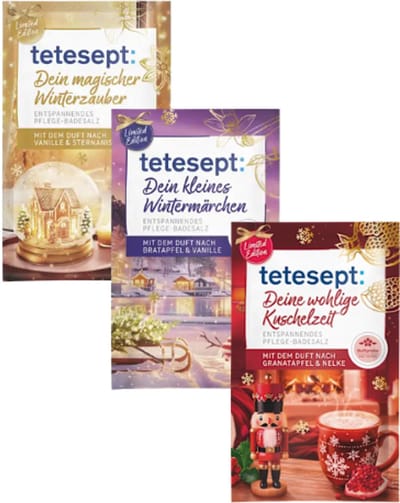 Kerst Badzout Geschenkset - Set van 3 - Tetesept | Magischer Winterzauber - Kleines Wintermärchen - Wohlige Kuschelzeit | 3x 60 g - Winter Badzout - Limited Edition 2025
