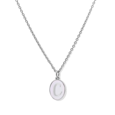 New Bling 9LA-20059-C Zilveren Ketting met Letterhangertje - C - Ovaal - 12x8,8mm - Emaille - Lila - Initiaal sieraad - Rhodium - Zilver