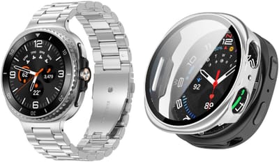 Strap-it Bundel: Stalen Schakelband met Vlindersluiting (Zilver) + Hard Case Hoesje met Screenprotector – Luxe & beschermend – geschikt voor Samsung Galaxy Watch 8 (40mm)