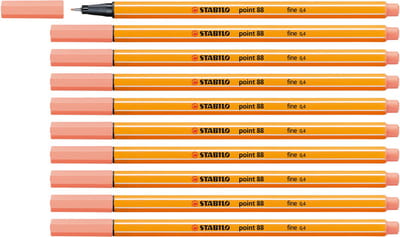 STABILO point 88 - Premium Fineliner - Fine 0,4 mm – Abrikoos Oranje – Doos 10 stuks