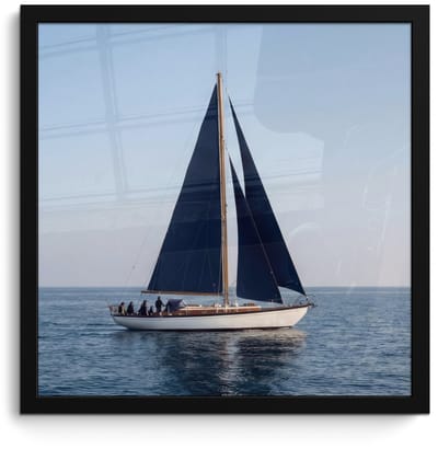 Poster in lijst - Fotolijst 40x40 cm - Posters - Zeilboot - Zee - Blauw - Posterlijst zwart - Decoratie - Wanddecoratie woonkamer - Muurdecoratie slaapkamer