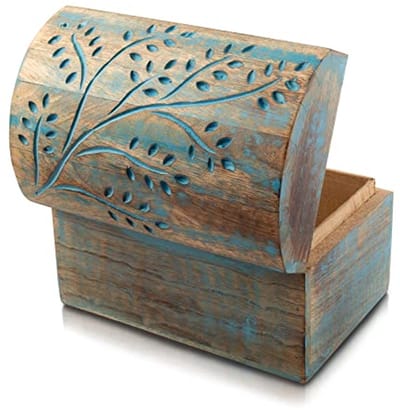 Handgemaakte Decoratieve Houten Sieradendoos - Unieke Sieradenorganizer en Aandenken Doos 22 x 15 cm