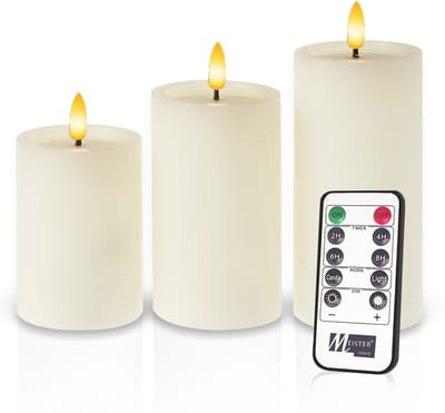 Meisterhome – 3 x Led Stompkaars - Ivoor – Stompkaars Echte wax - Led kaarsen - 10 / 12.5 / 15 cm Hoog - Met afstandsbediening – Timer 2/4/6/8 uur – Dimbaar