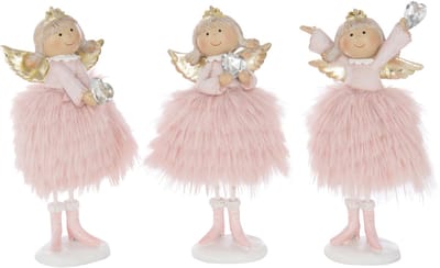 J-Line figuur Engel Hart - polyresin - roze - large - 3 stuks