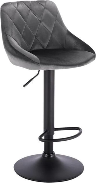 Designer Barkruk Zino - Met rugleuning - Stevig - Ergonomische barstoel - Velvet - Zithoogte 60 - 82cm - Grijs - Set van 1 - Keuken en bar - In hoogte verstelbaar
