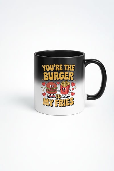 Magische Mok 'You're The Burger To My Fries' | Warmtegevoelig Liefdes Cadeau voor Koppels & Vrienden