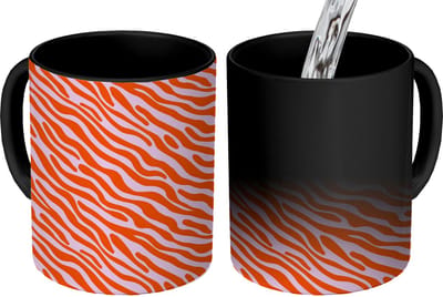 Magische Mok - Foto op Warmte Mokken - Koffiemok - Strepen - Dynamisch - Oranje - Magic Mok - Beker - 350 ML - Theemok