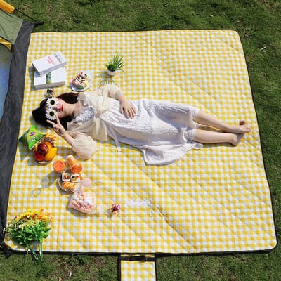 Fuegobird- Picknickdeken-200 x 200 cm-Stranddeken- Opvouwbare campingdeken- Waterdicht- Zanddichte picknickmat- Draagbare tuin-strandmat- Machinewasbaar- voor kamperen- Tuin- Park- Strand-geschikt voor kinderen's kruipdeken (geel)