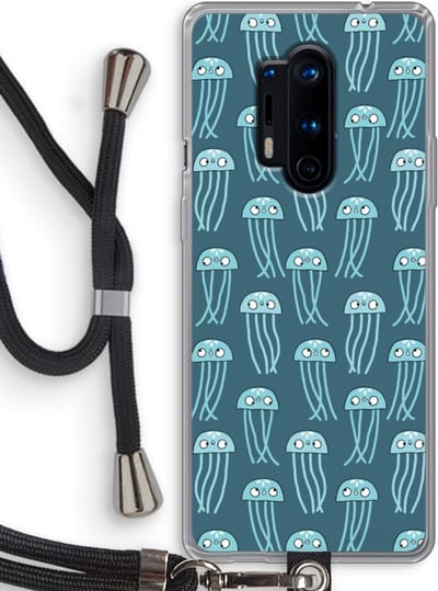 Case Company® - Hoesje met koord geschikt voor OnePlus 8 Pro hoesje met Koord - Kwallie - Telefoonhoesje met Zwart Koord - Bescherming aan alle Kanten en Over de Schermrand