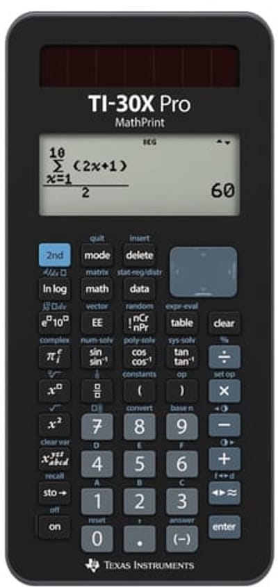Texas Instruments TI-30X Pro MathPrint CAS calculator Black Display (digits): 16 battery-powered, solar-powered