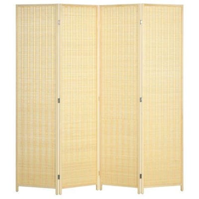 Paravent - MUVOE - 4 Panneaux - Bambou et Coton - Pliable - 180 x 180 cm naturel