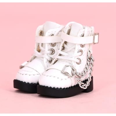 1 Paar Hoge Obitsu 11 Poppenlaarzen Mini Metalen Ketting 112 Poppen Leren Schoenen Hoge Hak Casual 112 Poppenlaarzen Obitsu11 wit