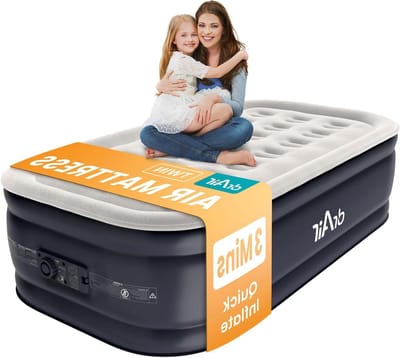 Luchtmatras met pomp - Opblaasbaar bed - Gasten ontvangen - Ingebouwde pomp - 18 inch hoog - Grijs met zwart