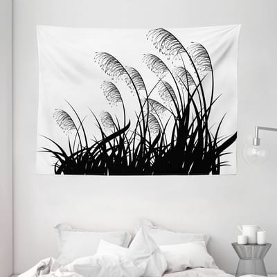 ABAKUHAUS Zwart-wit wandtapijt en sprei, Wilde veldstruiken, 150 x 110 cm, wit zwart