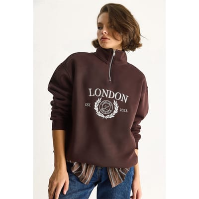 Ritskraag Bedrukt Relaxed Fit Sweatshirt