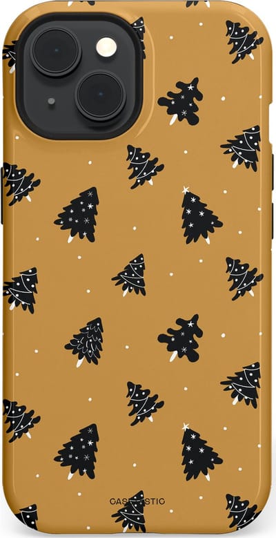 Casetastic hoesje geschikt voor Apple iPhone 15 - MagSafe - Dubbellaagse bescherming - Zwarte Kerstboom Feest - Fashion Case - Goud Donkergrijs Taupe