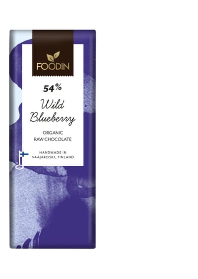 Biologische Rauwe Chocolade 54% met Wilde Bosbessen x 3-Foodin