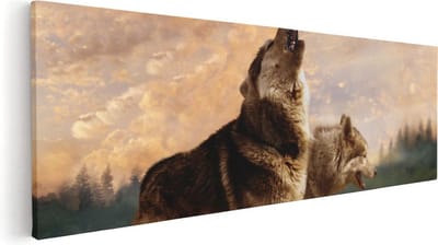 Artaza Canvas Schilderij Wolven - 60x20 cm - Wanddecoratie Wilde Dieren - Muurdecoratie Woonkamer - Kamer Accessoires