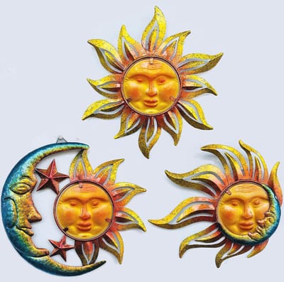 Metalen wanddecoratie zon, maan en ster voor binnen en buiten - set van 3 - decoratie voor woonkamer, slaapkamer, tuin, balkon en terras