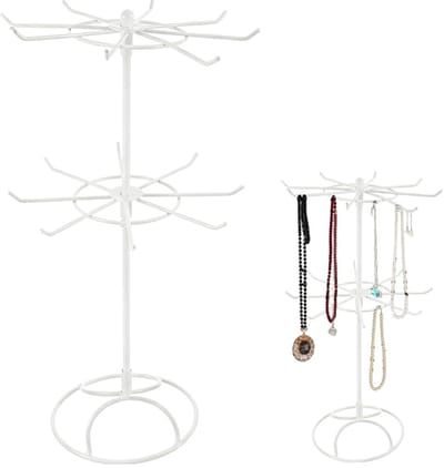 Dailygoods- Sieradenstandaard Draaibaar - 2-traps Sieradenrek - 16 Haken - Opbergruimte voor Kettingen/Ringen - Hoogwaardig Metaal - 30 x 16 cm - Juwelenrek