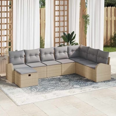 vidaXL Bankstel 8 st beige en lichtgrijs poly rattan
