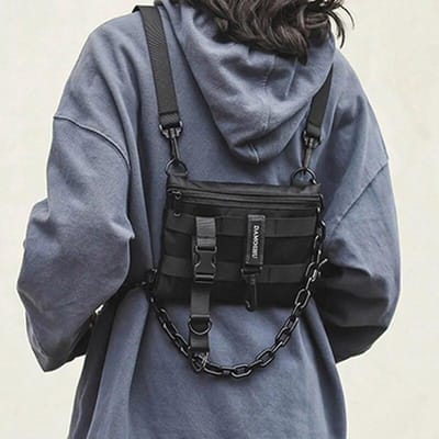 Functionele tactische borsttas voor unisex mode bullet hip hop vest streetwear tas heuptas vrouw zwart wild borst rig tas zwart