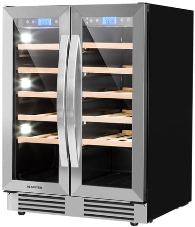 Klarstein Inbouw Wijnkoelkast 2 Zones – Wijnklimaatkast 126L met Glazen Deur – Drankenkoelkast voor Binnen/Buiten – Temperatuurregeling – Capaciteit 42 Flessen - 60 cm - Touch Vrijstaand - Wit - glas Display - Rood - Wijnkast