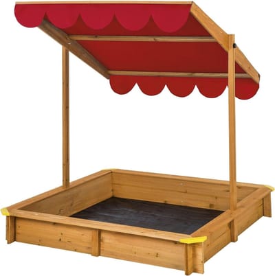Houten Zandbak - Speelbak Tuin - Kinderen Spelen - Verstelbaar Zonnedak - 120x120x120 cm - Rood