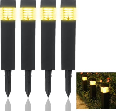 Solar priklampen voor buiten - Set van 4 stuks (6*39CM) -Padverlichting- Rond - RVS -buitenlampen - Priklamp op zonne-Solar Grondspots -Tuinverlichting op zonne