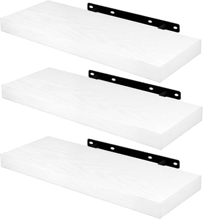 Set van 3 Wandplanken, 40 x 15 x 3 cm, Wit, Zwevende Planken voor Woonkamer, Slaapkamer en Kantoor, Inclusief Bevestigingsbeugels