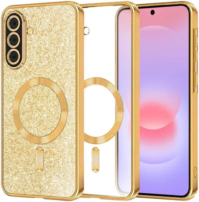 Hoesje geschikt voor Samsung Galaxy A37 - Techsuit Luxury Glitter Back Cover - Geschikt voor MagSafe - Goud