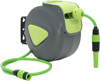 Intrekbare Waterslang - Wandslanghaspel - Tuin Bewatering - Automatisch Wikkelmechanisme - 10 Meter Slang - Grijs Groen