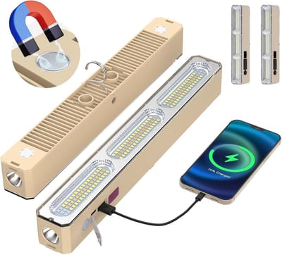 Werklamp led oplaadbaar - Camping verlichting - Noodverlichting stroomuitval - Oplaadbare magnetische lamp met haak en USB-voeding - 1500 mAh batterijduur - 5 lichtstanden - 22cm - 2 pack