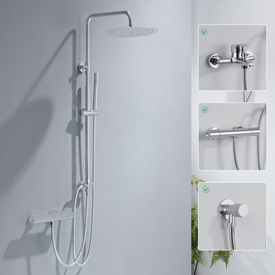 Auralum Max Douchesysteem - Douche Set - Hoofddouche 30 cm - Elegant Handdouche - RVS - Rond Design - Verstelbare Hoogte 72-110 cm - Duurzame Messing Omsteller - Chroom