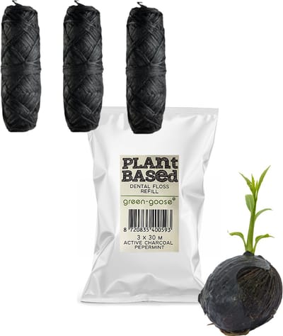 green-goose® Bio-based Flosdraad | Navulling | Houtskool | 3 x 3 meter | Biologisch Afbreekbaar| Vegan Maisvezel Flosdraad | Duurzaam | Milieuvriendelijk | Minimal Waste