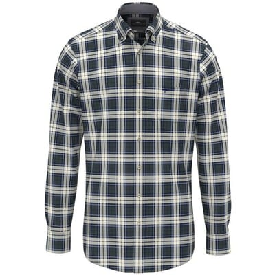 Fynch-Hatton Overhemd Poplin Check Button-Down Dark Ivy / male
