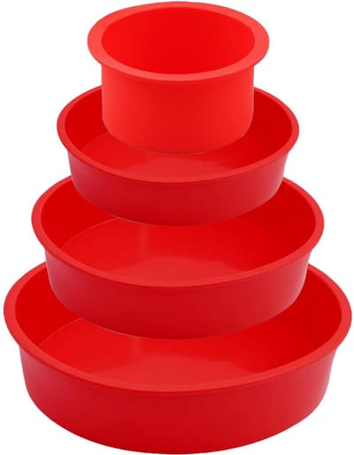 QTTVBTNA - Siliconen Taartvorm Set - 4 Ronde Cakevormen in Verschillende Maten - Schortvorm voor Laagjesgebak, Muffins en Cakes - Ovenbestendig, Anti-Aanbak & Makkelijk Schoon te Maken - rood