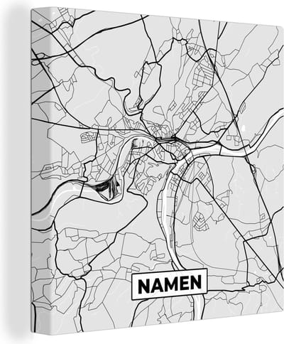 Canvas Schilderij Plattegrond – Namen – Zwart Wit – Stadskaart - Kaart - 20x20 cm - Wanddecoratie