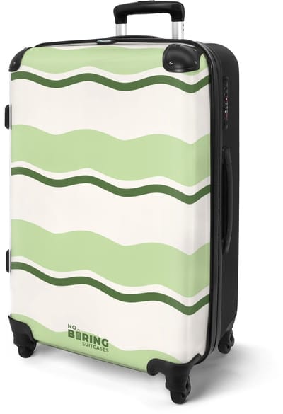 NoBoringSuitcases.com® - Koffer groot - Rolkoffer lichtgewicht - Golvende strepen in groene tinten - Reiskoffer met 4 wielen - Valies grote trolley XL op wieltjes - Harde reistrolley met TSA slot - 20 kg bagage - Reizen