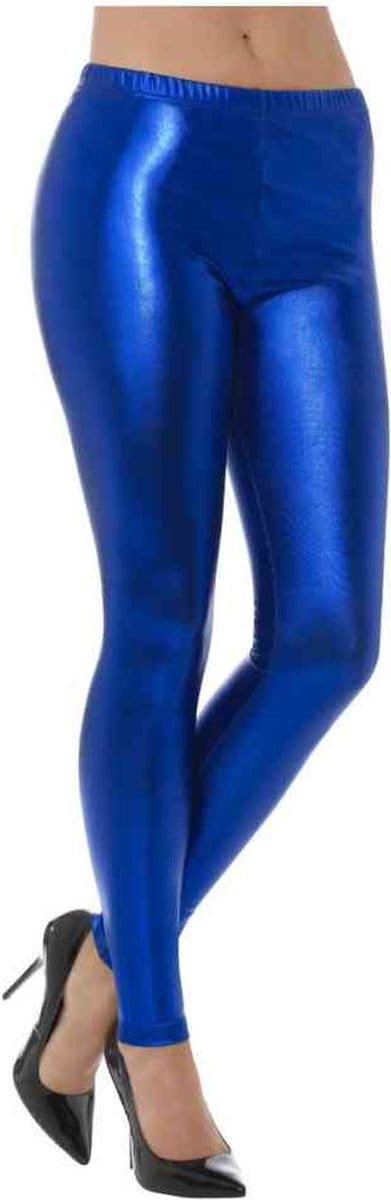 Smiffys - 80s Metallic Disco Kostuum Legging - S - Blauw