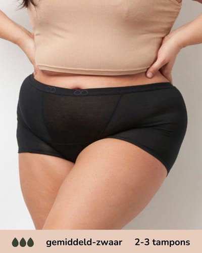 Moodies menstruatie ondergoed - Bamboe Boyshort - gemiddeld/zwaar kruisje - maat L - zwart