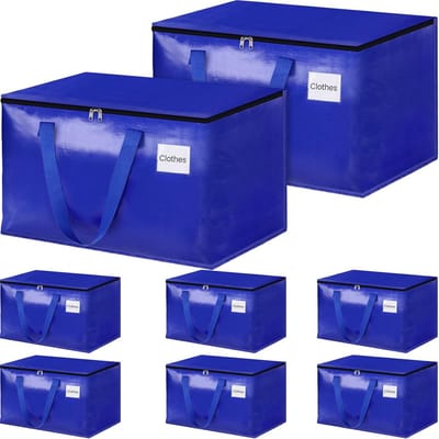 Verhuiszakken - Opbergbakken - Opslag en transport - Verstevigde handgrepen - 125L 8-pack - Blauw