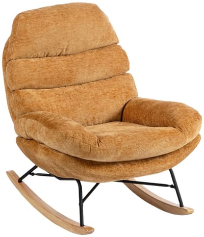 Merax Schommelstoel Geel – Comfortabele Relaxstoel Met Zachte Stoffen Bekleding - Houten Kufen En Stalen Frame – Moderne Loungestoel Voor Woonkamer