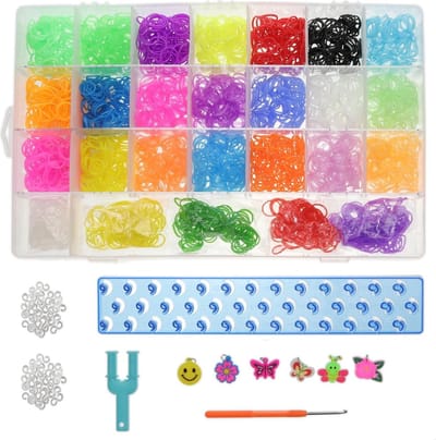 Loombandjes Starterspakket Box Koffer met 2000 Loom Elastiekjes + 500 Extra geur elastiekjes + Stevig Blauw Loombord + Loom Haaknaald + Y-loop en S-clips