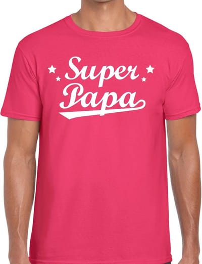 Super papa t-shirt roze voor heren - roze super papa cadeaushirt - vaderdag shirt S