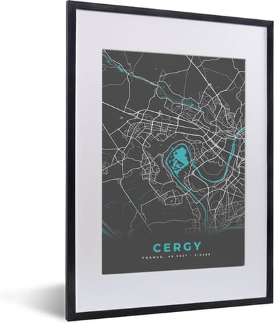 Fotolijst incl. Poster - Cercy - Plattegrond - Kaart - Stadskaart - Frankrijk - 30x40 cm - Posterlijst