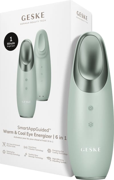 GESKE | SmartAppGuided™ Warm & Cool Eye Energizer | 6 in 1 | Oogmassageapparaat | Apparaat tegen donkere kringen | Traanzakjes en hangende oogleden verwijderen | Elektrische oogmassage