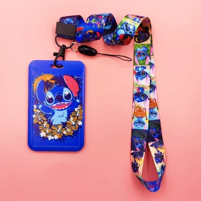 Badgehouder - Kaart houder school of werk - Stitch - Verticaal incl bijpassend keycord - blauw met wit - keykoord - Cardholder - Lilo en Stitch - Disney - bloemenkrans