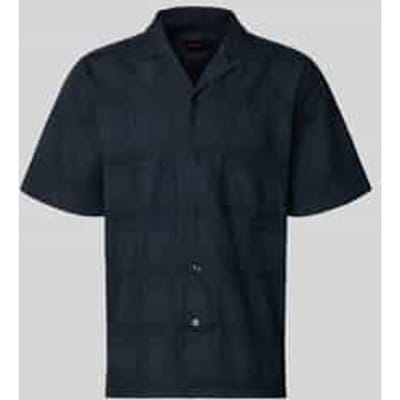 Donkerblauw geruite doorknoop polo BOSS Orange Rayer reverskraag