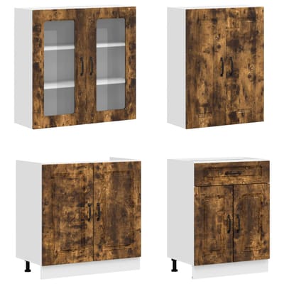 vidaXL - Keukenblok - KALMAR - 4 - st - Gerookt - eiken - Bewerkt - hout